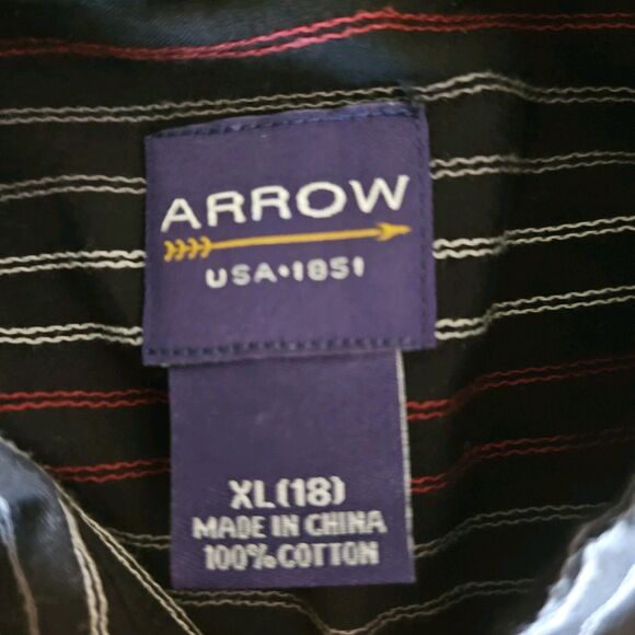 Arrow Black Pinstripe Dress Shirt  Size XL 18 Boys / Men’s  Long Sleeve Button-D - Picture 5 of 8
